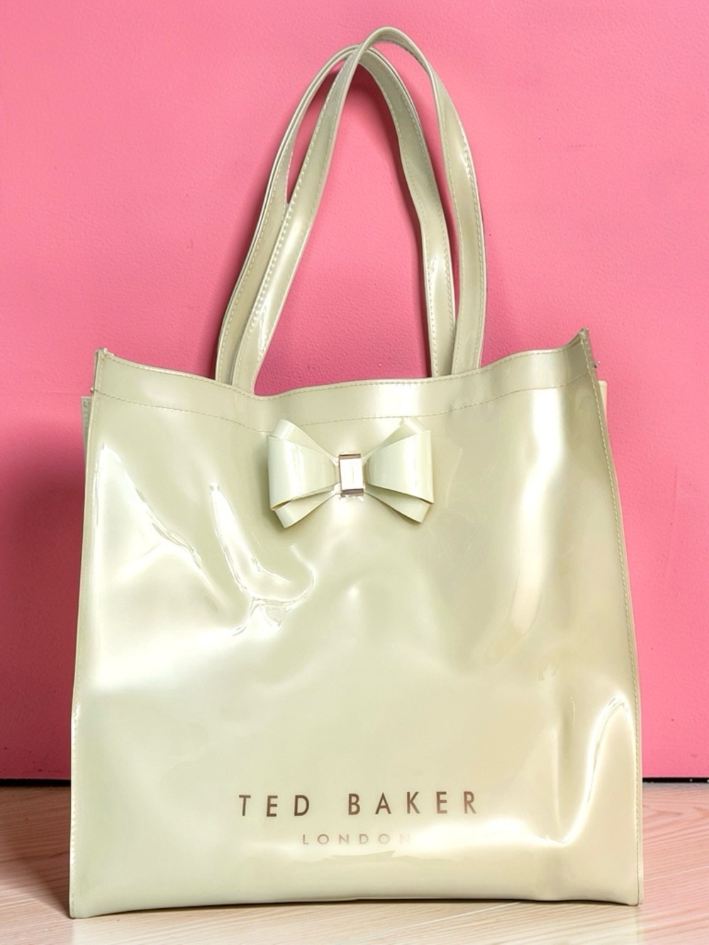 Authentic Ted Baker London Cream/Rose Gold "Alacon" Plain Bow Large Icon Bag